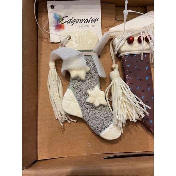 Vintage 90’s Carol Jones Set of 3 Ceramic Stocking Ornaments NIB - Picture 2 of 4
